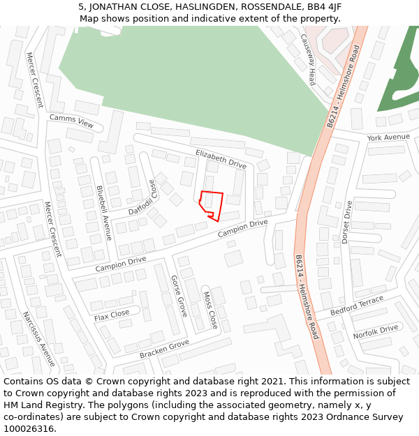 5, JONATHAN CLOSE, HASLINGDEN, ROSSENDALE, BB4 4JF: Location map and indicative extent of plot