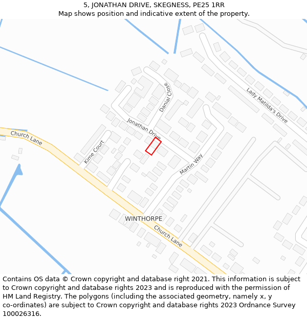 5, JONATHAN DRIVE, SKEGNESS, PE25 1RR: Location map and indicative extent of plot