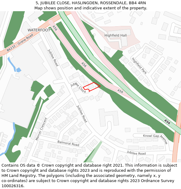 5, JUBILEE CLOSE, HASLINGDEN, ROSSENDALE, BB4 4RN: Location map and indicative extent of plot