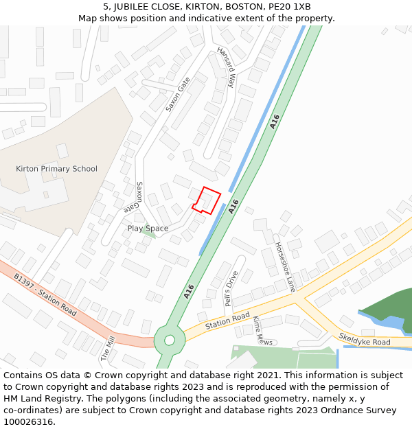 5, JUBILEE CLOSE, KIRTON, BOSTON, PE20 1XB: Location map and indicative extent of plot