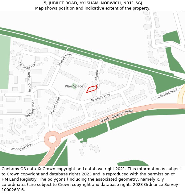 5, JUBILEE ROAD, AYLSHAM, NORWICH, NR11 6GJ: Location map and indicative extent of plot