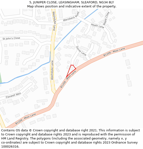 5, JUNIPER CLOSE, LEASINGHAM, SLEAFORD, NG34 8LY: Location map and indicative extent of plot