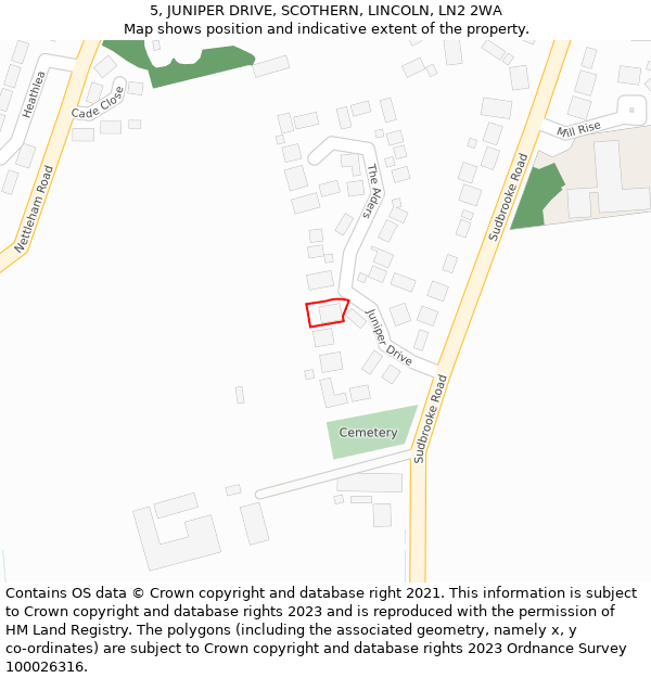 5, JUNIPER DRIVE, SCOTHERN, LINCOLN, LN2 2WA: Location map and indicative extent of plot