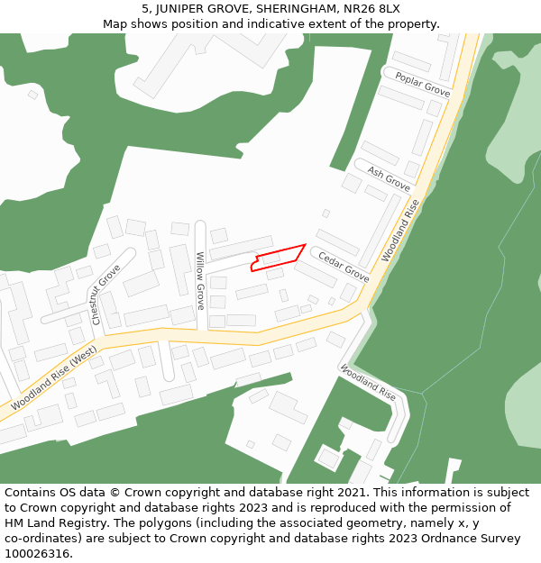 5, JUNIPER GROVE, SHERINGHAM, NR26 8LX: Location map and indicative extent of plot