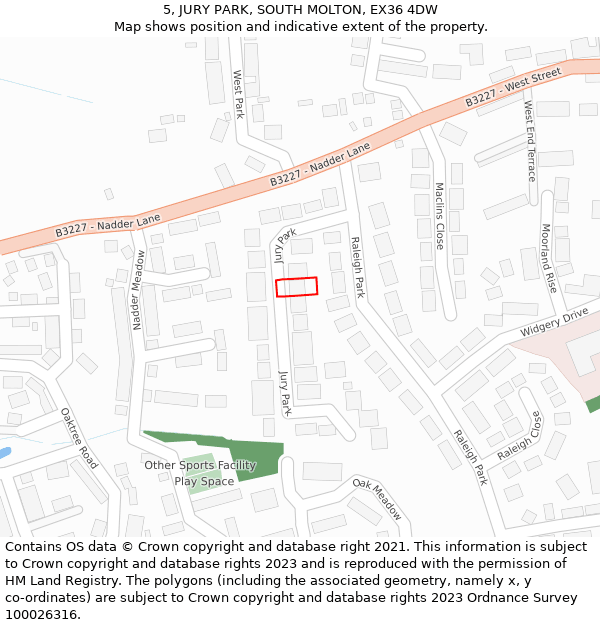 5, JURY PARK, SOUTH MOLTON, EX36 4DW: Location map and indicative extent of plot