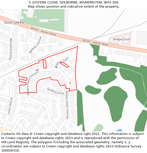 5, JUSTENE CLOSE, GOLBORNE, WARRINGTON, WA3 3GE: Location map and indicative extent of plot