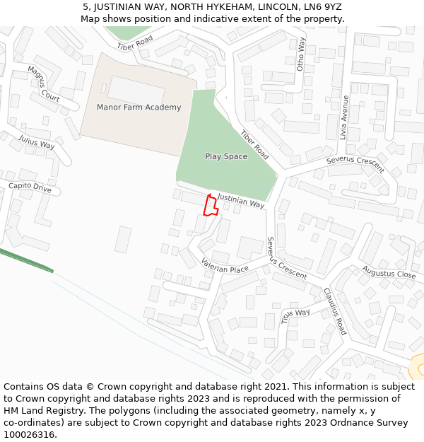 5, JUSTINIAN WAY, NORTH HYKEHAM, LINCOLN, LN6 9YZ: Location map and indicative extent of plot
