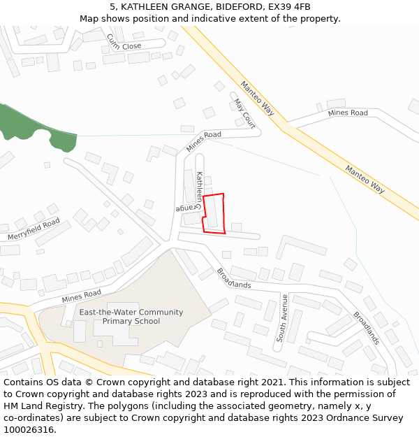 5, KATHLEEN GRANGE, BIDEFORD, EX39 4FB: Location map and indicative extent of plot