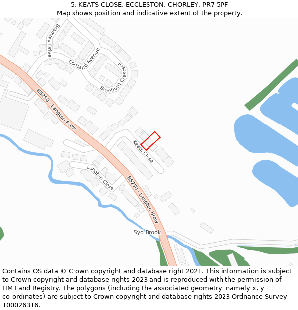 5, KEATS CLOSE, ECCLESTON, CHORLEY, PR7 5PF: Location map and indicative extent of plot