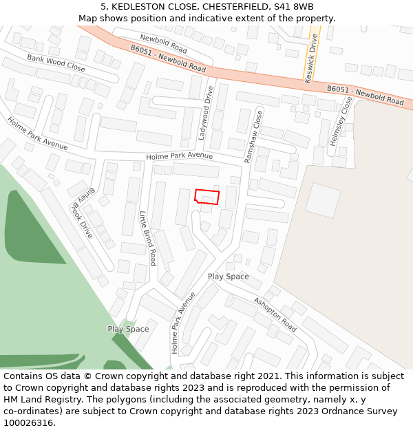 5, KEDLESTON CLOSE, CHESTERFIELD, S41 8WB: Location map and indicative extent of plot