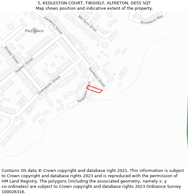 5, KEDLESTON COURT, TIBSHELF, ALFRETON, DE55 5QT: Location map and indicative extent of plot