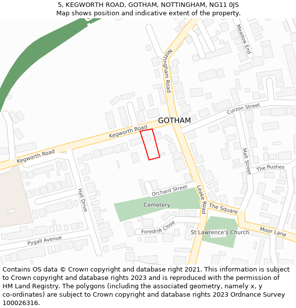 5, KEGWORTH ROAD, GOTHAM, NOTTINGHAM, NG11 0JS: Location map and indicative extent of plot
