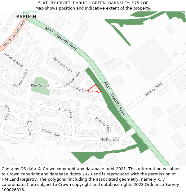 5, KELBY CROFT, BARUGH GREEN, BARNSLEY, S75 1QF: Location map and indicative extent of plot