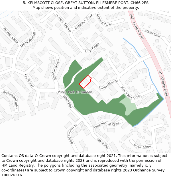 5, KELMSCOTT CLOSE, GREAT SUTTON, ELLESMERE PORT, CH66 2ES: Location map and indicative extent of plot