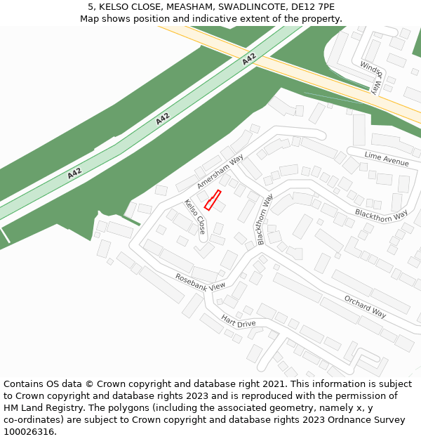 5, KELSO CLOSE, MEASHAM, SWADLINCOTE, DE12 7PE: Location map and indicative extent of plot