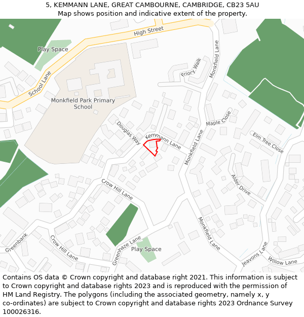 5, KEMMANN LANE, GREAT CAMBOURNE, CAMBRIDGE, CB23 5AU: Location map and indicative extent of plot