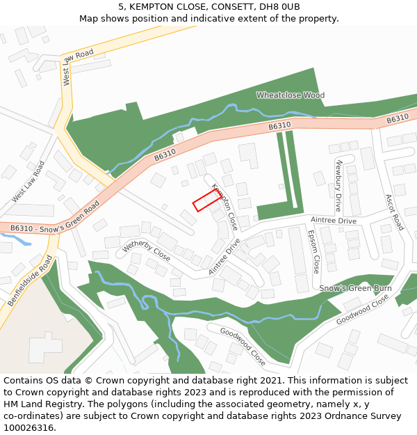 5, KEMPTON CLOSE, CONSETT, DH8 0UB: Location map and indicative extent of plot