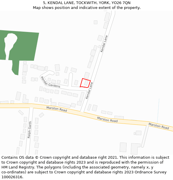 5, KENDAL LANE, TOCKWITH, YORK, YO26 7QN: Location map and indicative extent of plot