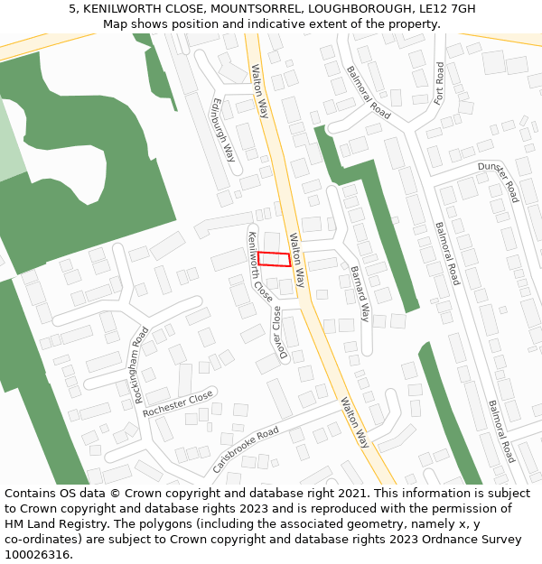 5, KENILWORTH CLOSE, MOUNTSORREL, LOUGHBOROUGH, LE12 7GH: Location map and indicative extent of plot