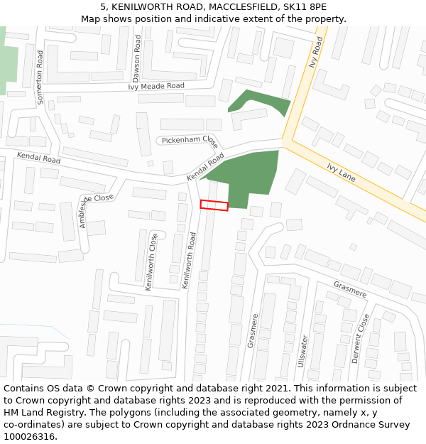 5, KENILWORTH ROAD, MACCLESFIELD, SK11 8PE: Location map and indicative extent of plot