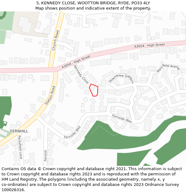 5, KENNEDY CLOSE, WOOTTON BRIDGE, RYDE, PO33 4LY: Location map and indicative extent of plot