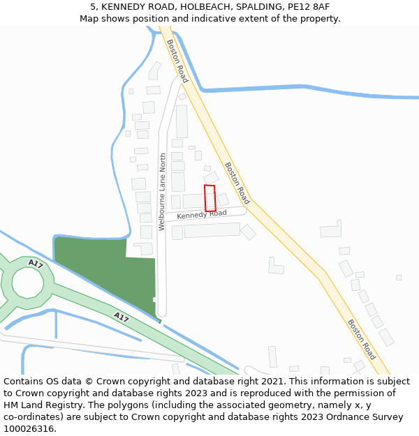 5, KENNEDY ROAD, HOLBEACH, SPALDING, PE12 8AF: Location map and indicative extent of plot