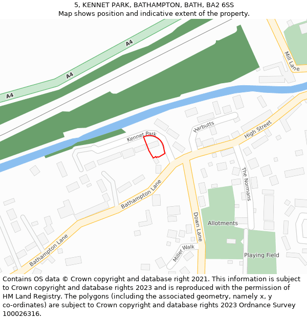 5, KENNET PARK, BATHAMPTON, BATH, BA2 6SS: Location map and indicative extent of plot