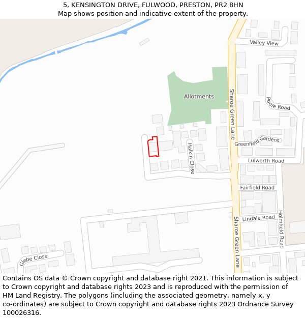 5, KENSINGTON DRIVE, FULWOOD, PRESTON, PR2 8HN: Location map and indicative extent of plot