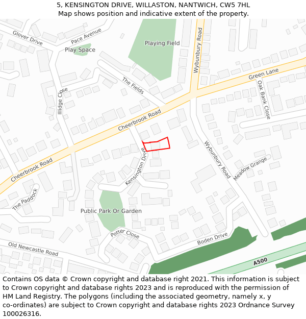 5, KENSINGTON DRIVE, WILLASTON, NANTWICH, CW5 7HL: Location map and indicative extent of plot