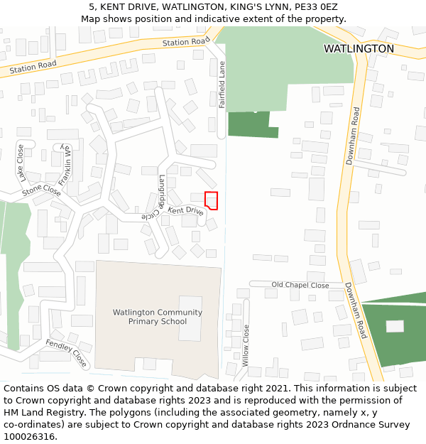 5, KENT DRIVE, WATLINGTON, KING'S LYNN, PE33 0EZ: Location map and indicative extent of plot