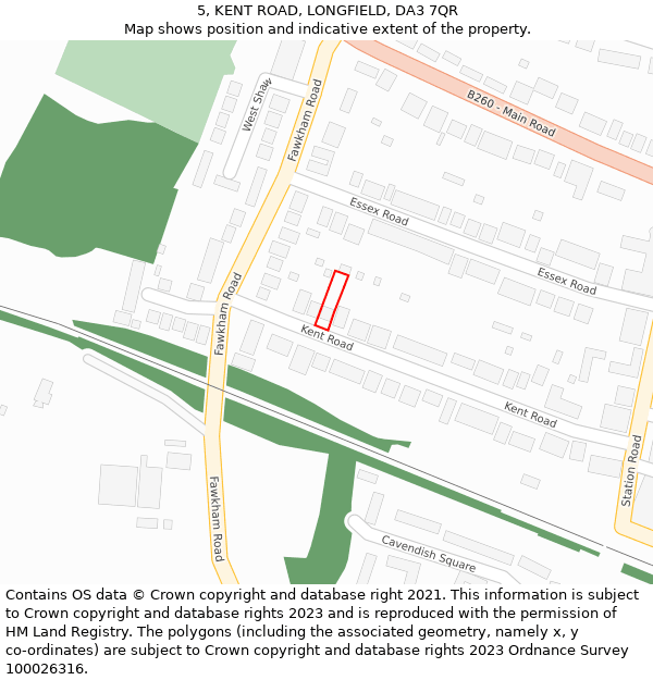 5, KENT ROAD, LONGFIELD, DA3 7QR: Location map and indicative extent of plot