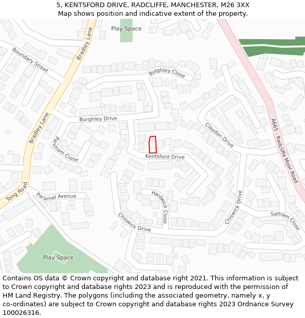 5, KENTSFORD DRIVE, RADCLIFFE, MANCHESTER, M26 3XX: Location map and indicative extent of plot