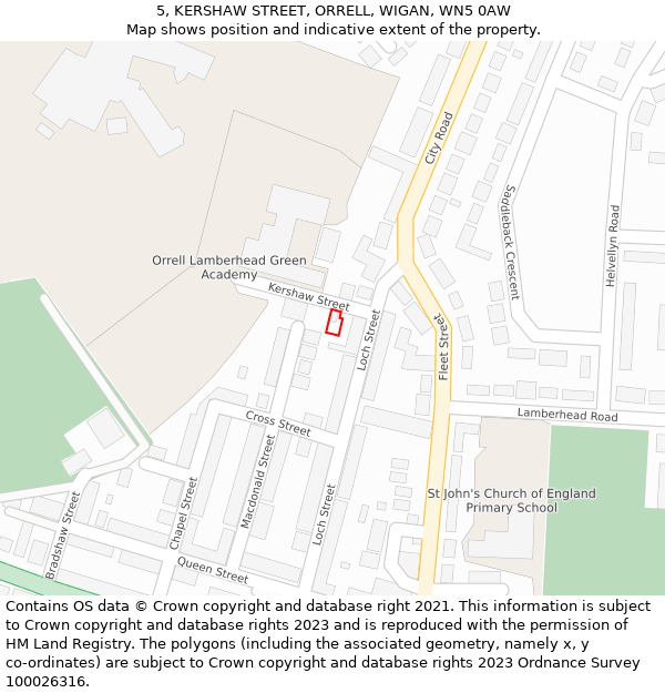 5, KERSHAW STREET, ORRELL, WIGAN, WN5 0AW: Location map and indicative extent of plot