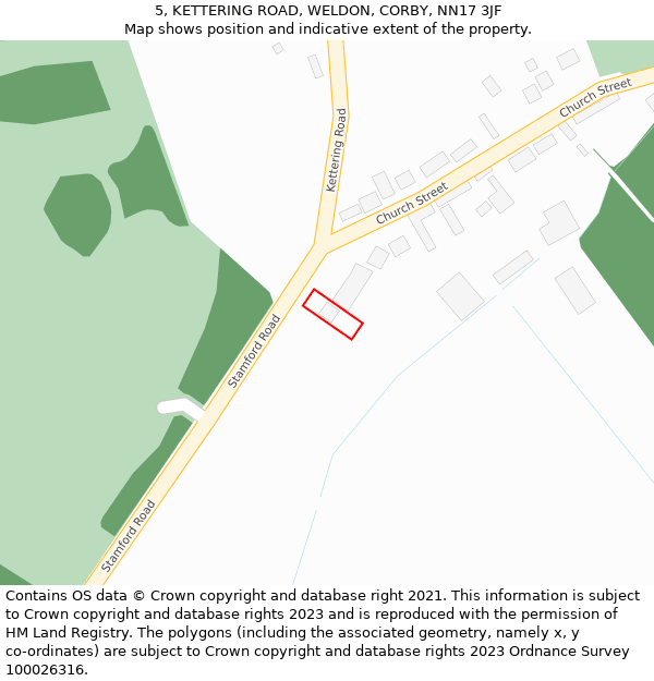 5, KETTERING ROAD, WELDON, CORBY, NN17 3JF: Location map and indicative extent of plot