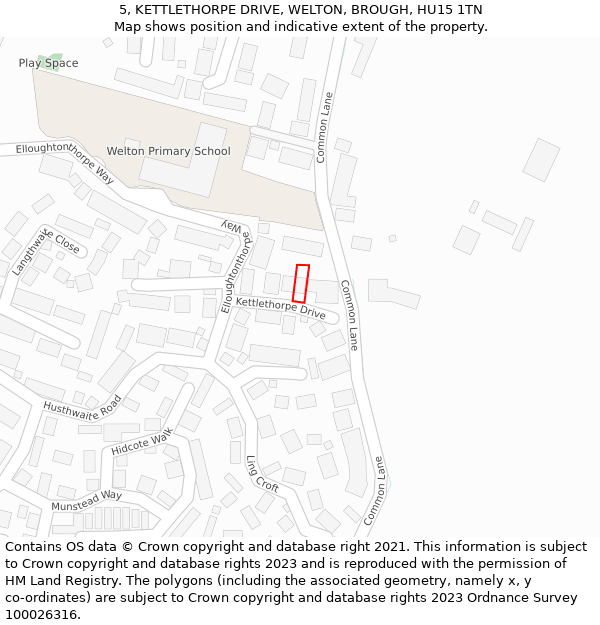 5, KETTLETHORPE DRIVE, WELTON, BROUGH, HU15 1TN: Location map and indicative extent of plot