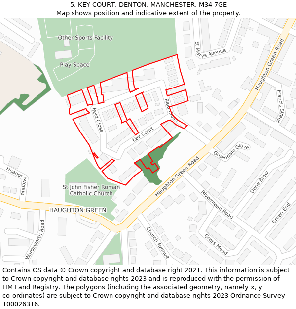 5, KEY COURT, DENTON, MANCHESTER, M34 7GE: Location map and indicative extent of plot