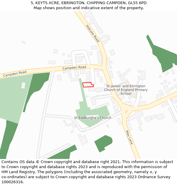 5, KEYTS ACRE, EBRINGTON, CHIPPING CAMPDEN, GL55 6PD: Location map and indicative extent of plot