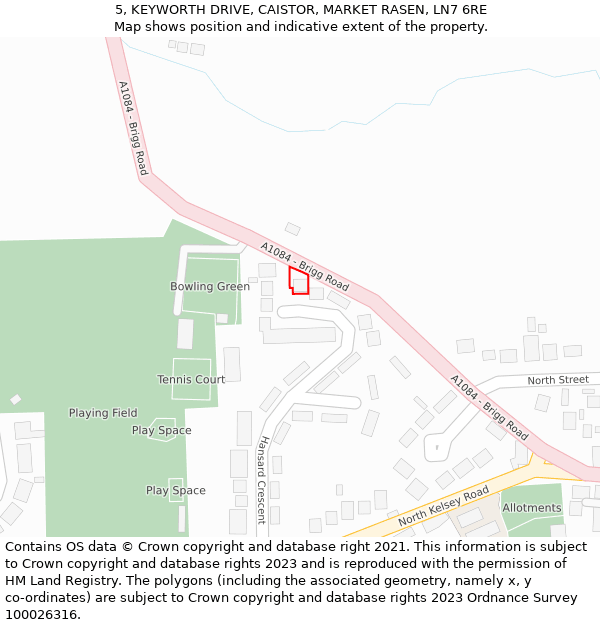 5, KEYWORTH DRIVE, CAISTOR, MARKET RASEN, LN7 6RE: Location map and indicative extent of plot