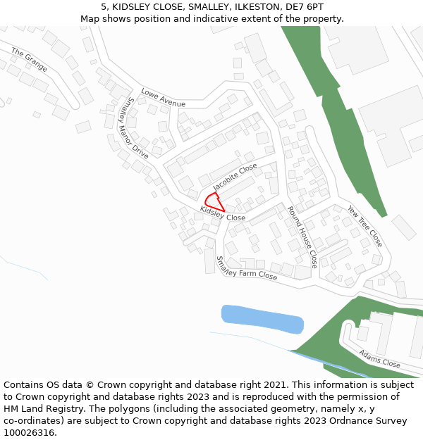 5, KIDSLEY CLOSE, SMALLEY, ILKESTON, DE7 6PT: Location map and indicative extent of plot
