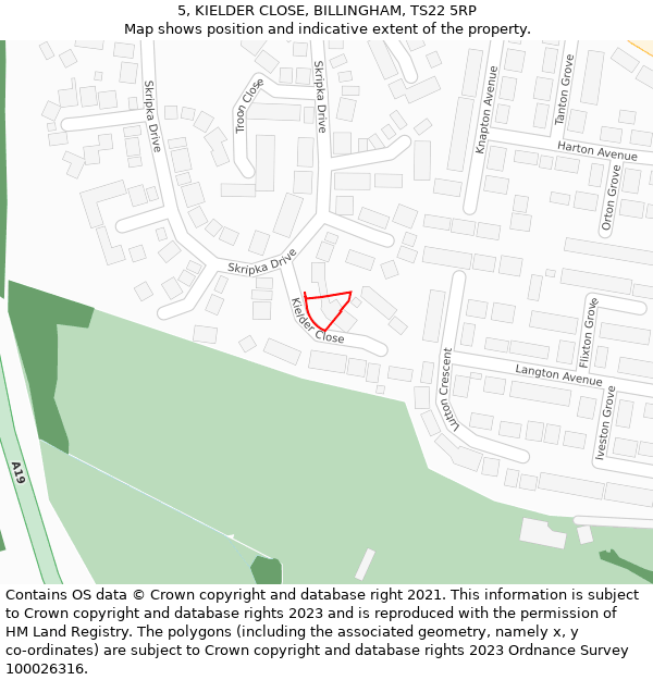 5, KIELDER CLOSE, BILLINGHAM, TS22 5RP: Location map and indicative extent of plot