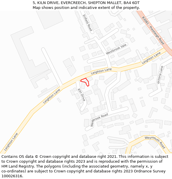 5, KILN DRIVE, EVERCREECH, SHEPTON MALLET, BA4 6DT: Location map and indicative extent of plot