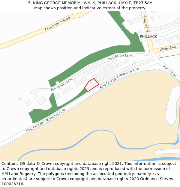 5, KING GEORGE MEMORIAL WALK, PHILLACK, HAYLE, TR27 5AA: Location map and indicative extent of plot