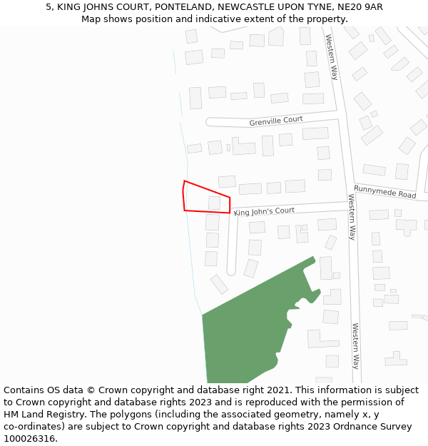 5, KING JOHNS COURT, PONTELAND, NEWCASTLE UPON TYNE, NE20 9AR: Location map and indicative extent of plot