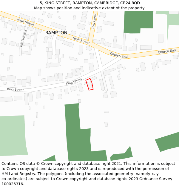 5, KING STREET, RAMPTON, CAMBRIDGE, CB24 8QD: Location map and indicative extent of plot