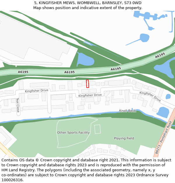 5, KINGFISHER MEWS, WOMBWELL, BARNSLEY, S73 0WD: Location map and indicative extent of plot