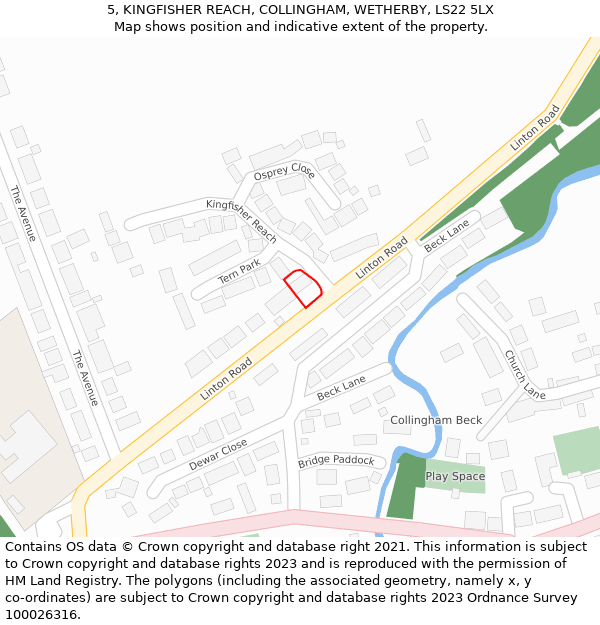 5, KINGFISHER REACH, COLLINGHAM, WETHERBY, LS22 5LX: Location map and indicative extent of plot