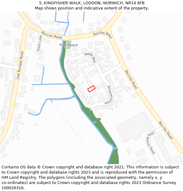 5, KINGFISHER WALK, LODDON, NORWICH, NR14 6FB: Location map and indicative extent of plot