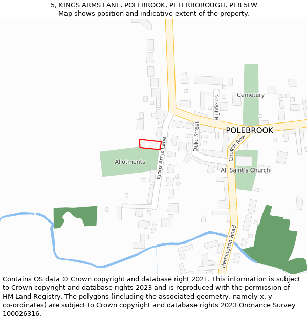 5, KINGS ARMS LANE, POLEBROOK, PETERBOROUGH, PE8 5LW: Location map and indicative extent of plot