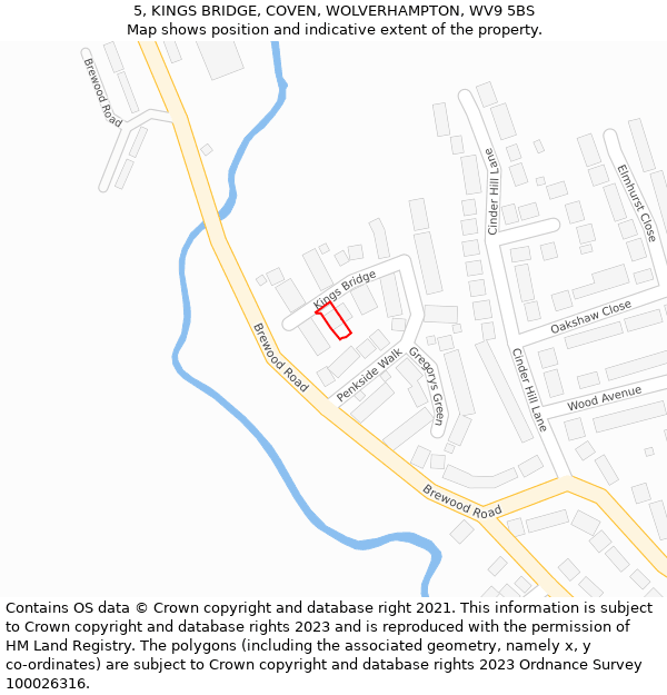 5, KINGS BRIDGE, COVEN, WOLVERHAMPTON, WV9 5BS: Location map and indicative extent of plot