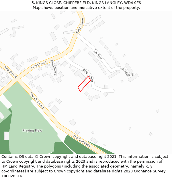 5, KINGS CLOSE, CHIPPERFIELD, KINGS LANGLEY, WD4 9ES: Location map and indicative extent of plot
